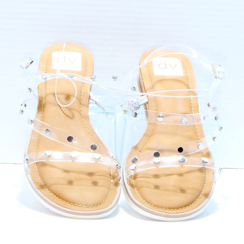 DV by Dolce Vita Women's Clear Fancee Febia Studded Wedged Sandal Size 6